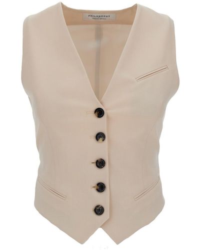 Philosophy Di Lorenzo Serafini White 5-button Vest In Wool Blend Woman - Natural