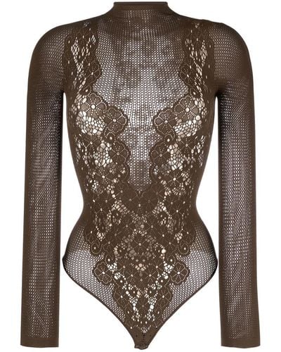 Wolford Lace-detail Mesh Bodysuit - Brown