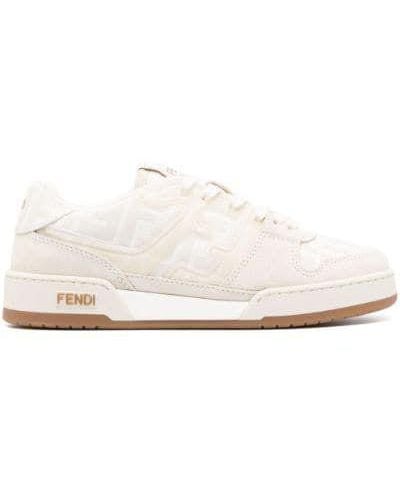 Fendi Zucca-Monogram Panelled Sneakers - White