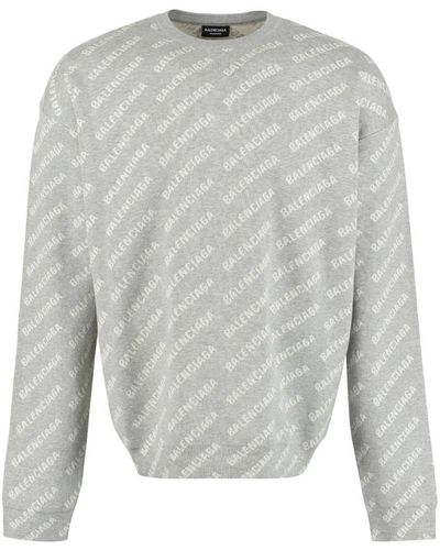 Balenciaga All Over Logo Crew-neck Jumper - Grey