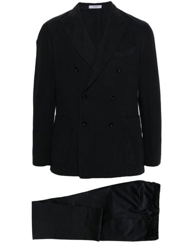Boglioli Cotton And Linen Blend Double-breasted Suit - Black