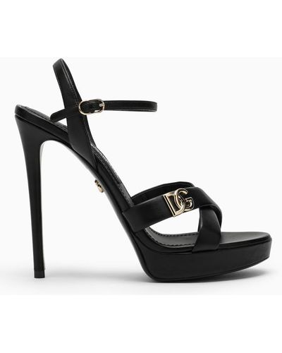 Dolce & Gabbana Dg Logo Leather Platform Sandal - Black