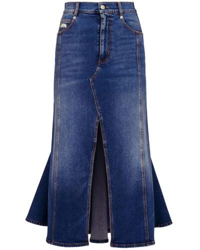 Alexander McQueen Denim Midi Skirt - Blue