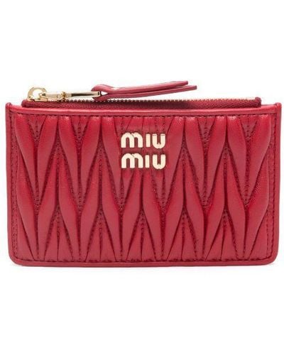 Miu Miu Logo-plaque Matelassé Leather Wallet - Red