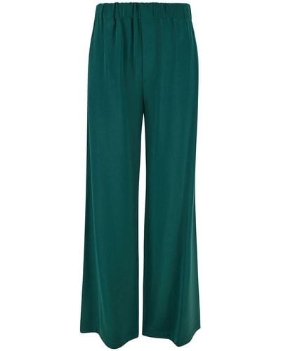 Plain Green Relaxed Pants With Elastic Waistband In Fabric Woman