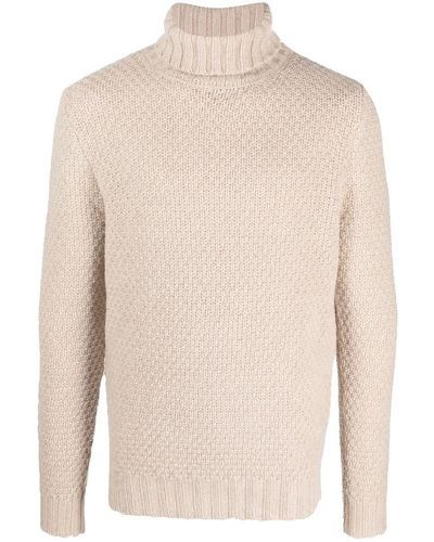 Aspesi Roll-neck Intarsia-knit Sweater - Natural