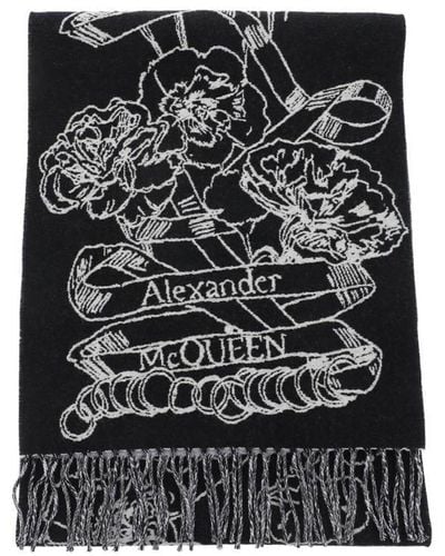 Alexander McQueen Wool Reversibile Scarf - Black
