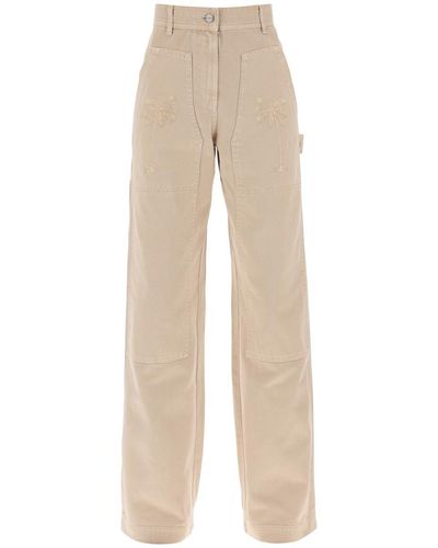 Palm Angels 'gd Bull' Cargo Pants With Embroidered Palm Trees - Natural