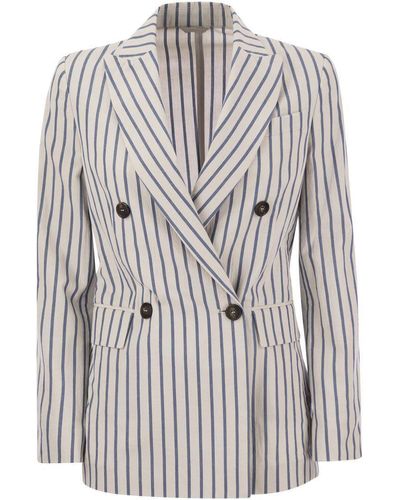 Brunello Cucinelli Double-breasted Jacket In Cotton And Linen - Multicolor