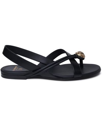 Balmain Alma Leather Medallion Thong Sandals - Black