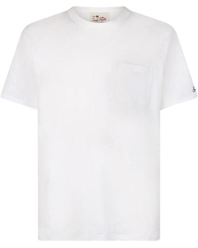 Mc2 Saint Barth Linen T-shirt With Front Pocket Clothing - White