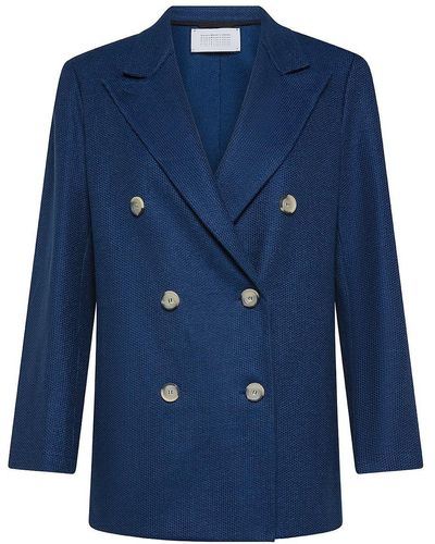 Harris Wharf London Short Double-Breasted Linen And Cotton Coat - Blue