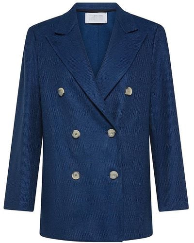 Harris Wharf London Short Double-Breasted Linen And Cotton Coat - Blue
