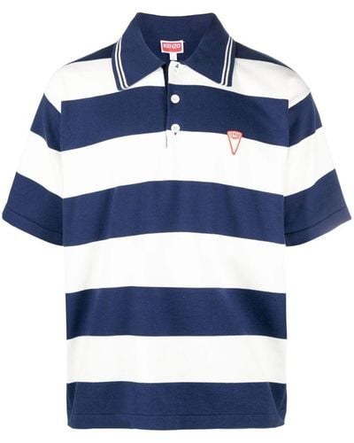 KENZO Blue Embroidered Logo Stripe Polo Shirt