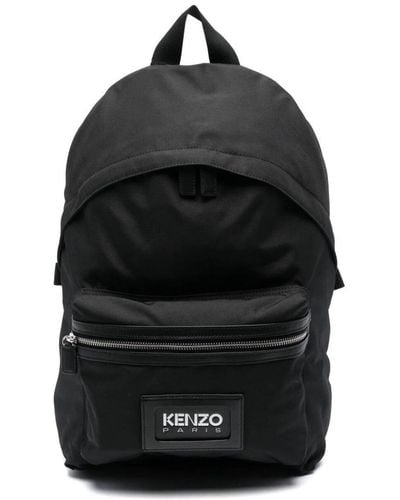 KENZO Logo-patch Canvas Backpack - Black