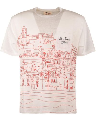 Saint Barth Linen T-Shirt With Placed Ibiza Print And Embroidered Breast Pocket - Pink