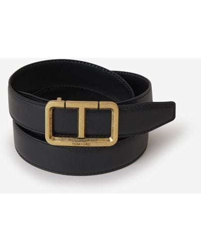 Tom Ford Leather Logo Belt - Black