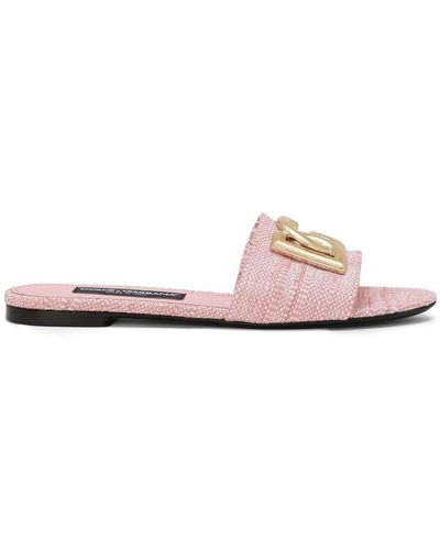 Dolce & Gabbana Dg Logo Leather Slides - Pink