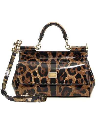 Dolce & Gabbana Small Leopard-print Patent Leather Top Handle Bag - Multicolor