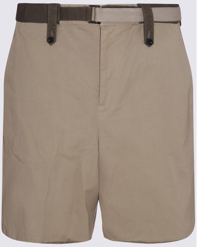 Sacai Khaki Cotton Shorts - Natural