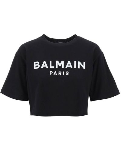 Balmain Logo Print Boxy T-Shirt - Black