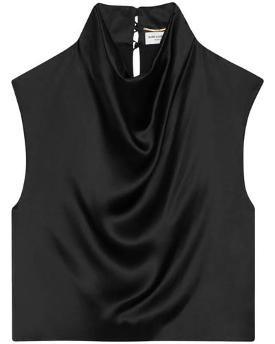 Saint Laurent Sleeveless Silk Top - Black