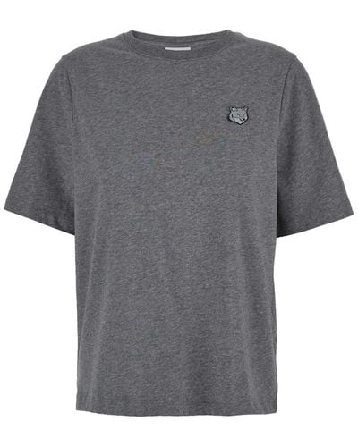Maison Kitsuné Crewneck T-Shirt With Fox Head Patch - Gray