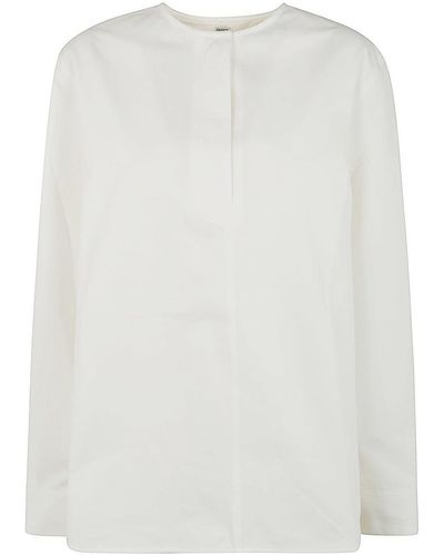Totême Collarless Cotton Twill Shirt - White
