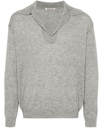 AURALEE Cashmere And Silk Blend Polo Shirt - Gray