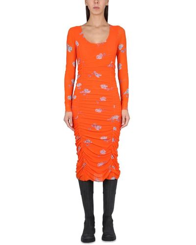 Ganni Flower Print Dress - Orange