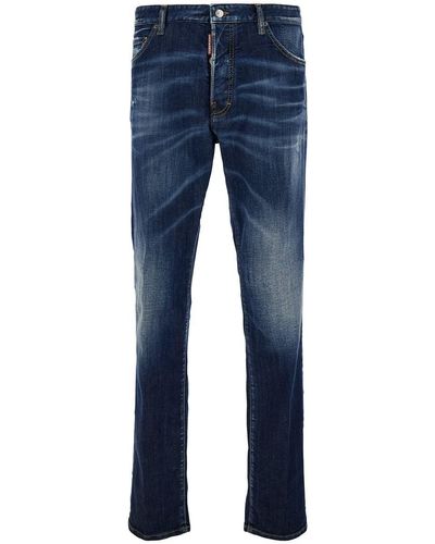 DSquared² 'cool Guy' Blue Jeans With Logo Patch In Stretch Cotton Denim Man