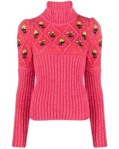 Cormio Oma Floral-embroidered Roll Neck Sweater - Pink