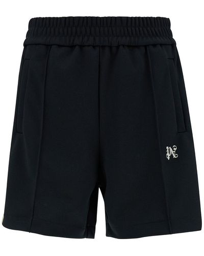Palm Angels Black Bermuda Shorts With Logo Embroidery And Contrasting Band In Tech Fabric Man