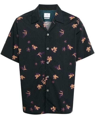 PS by Paul Smith Floral-print Cotton Shirt - Black