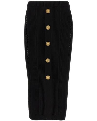 Balmain Logo Button Midi Skirt Skirts - Black