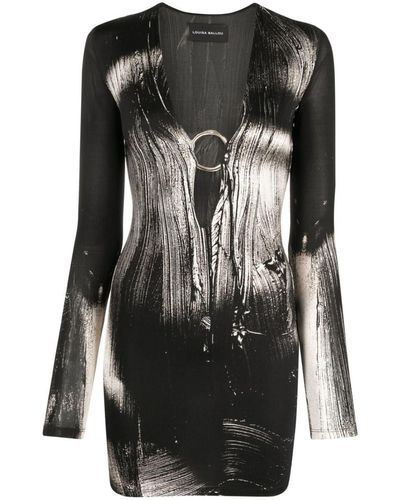 Louisa Ballou Printed Cut-out Short Dress - Black