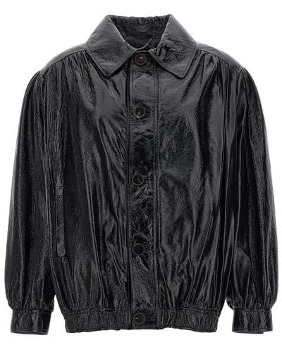 Alessandra Rich Leather Bomber Jacket Casual Jackets, Parka - Black