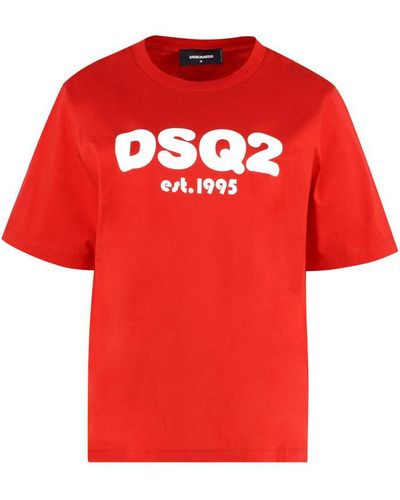 DSquared² Short Sleeve Printed Cotton T-shirt - Red