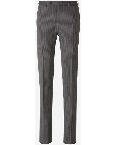 Canali Striped Wool Trousers - Grey