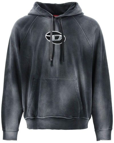 DIESEL Hooded Sweatshirt With Oval Logo And D Cut - Gray