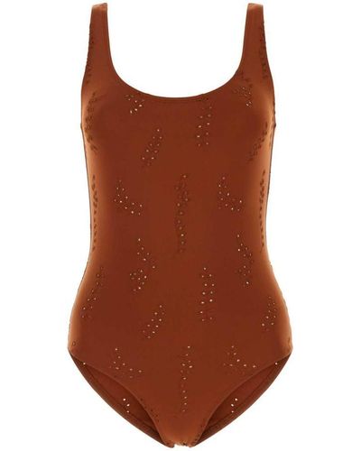 Boutique CHLOE Open back and plunging décolleté white and gold studs one  piece swimsuit NEW Retail price €300 Size M