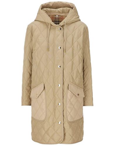 Burberry Diamond-quilted Hooded Parka Coat - Natural