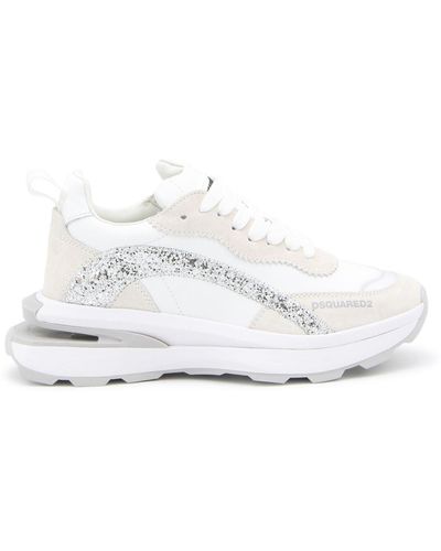 DSquared² Ivory, Beige And Silver-tone Suede Sneakers - White