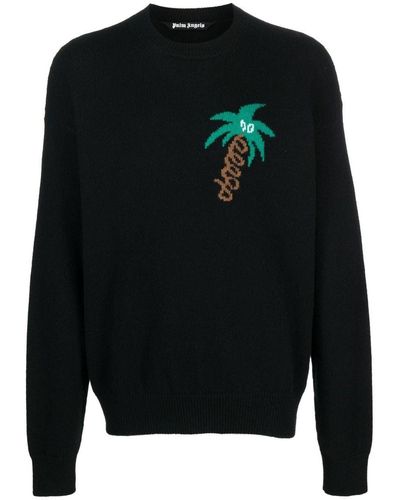 Palm Angels Sketchy Intarsia-knit Sweater - Black
