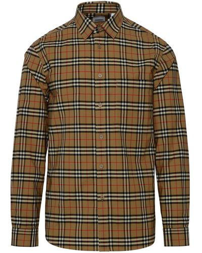 Burberry Slim Fit Shirt With Oversize Check Pattern - Green