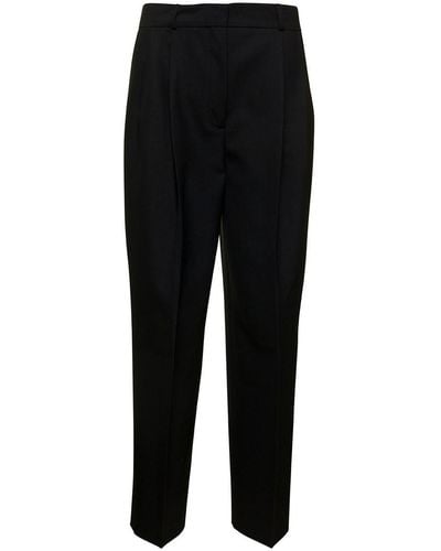 Totême Black Double Pleated Tailored Trousers In Wool Blend Woman