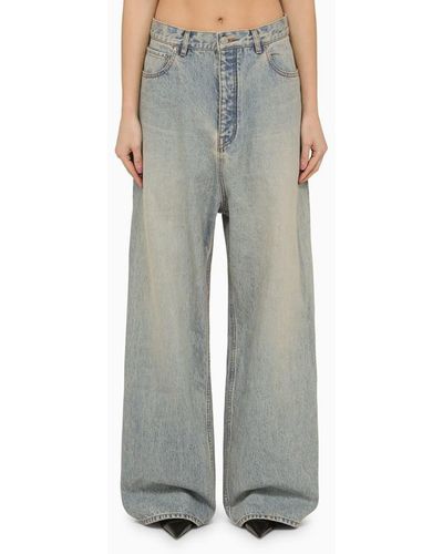 Balenciaga Wide Leg Washed Denim Jeans - Gray