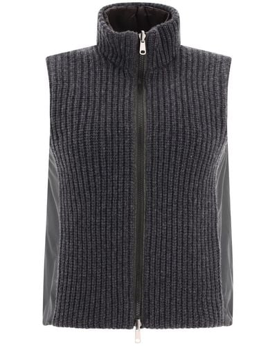 Brunello Cucinelli Reversible Cashmere Knit Vest With Monili - Black