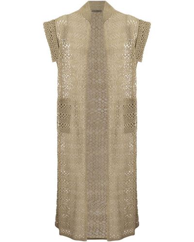 Brunello Cucinelli Net Long Cardigan In Linen And Silk - Natural