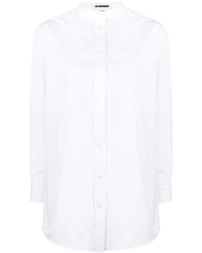 Jil Sander Band-collar Cotton Poplin Shirt - White